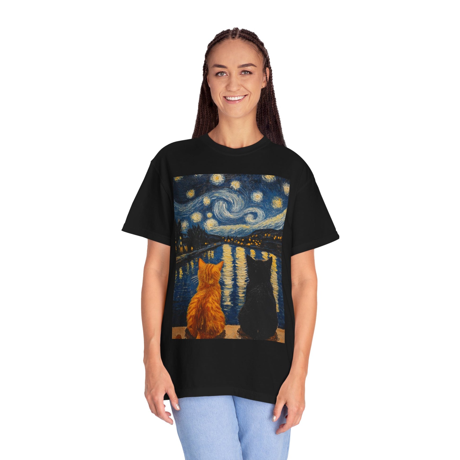 Van Gogh Starry Night Cat Unisex T-Shirt | Perfect Gift for Cat Lovers