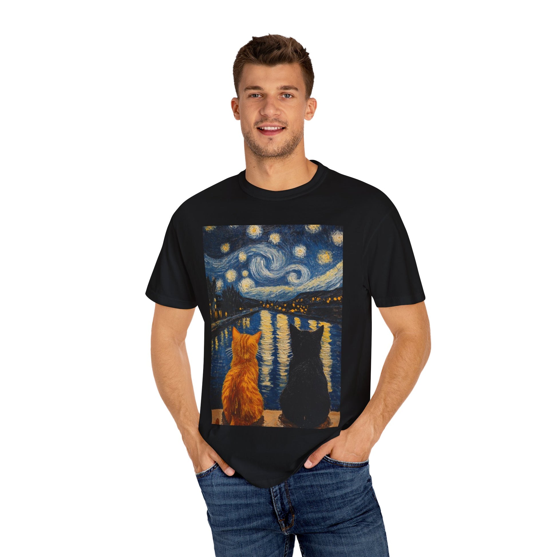 Van Gogh Starry Night Cat Unisex T-Shirt | Perfect Gift for Cat Lovers