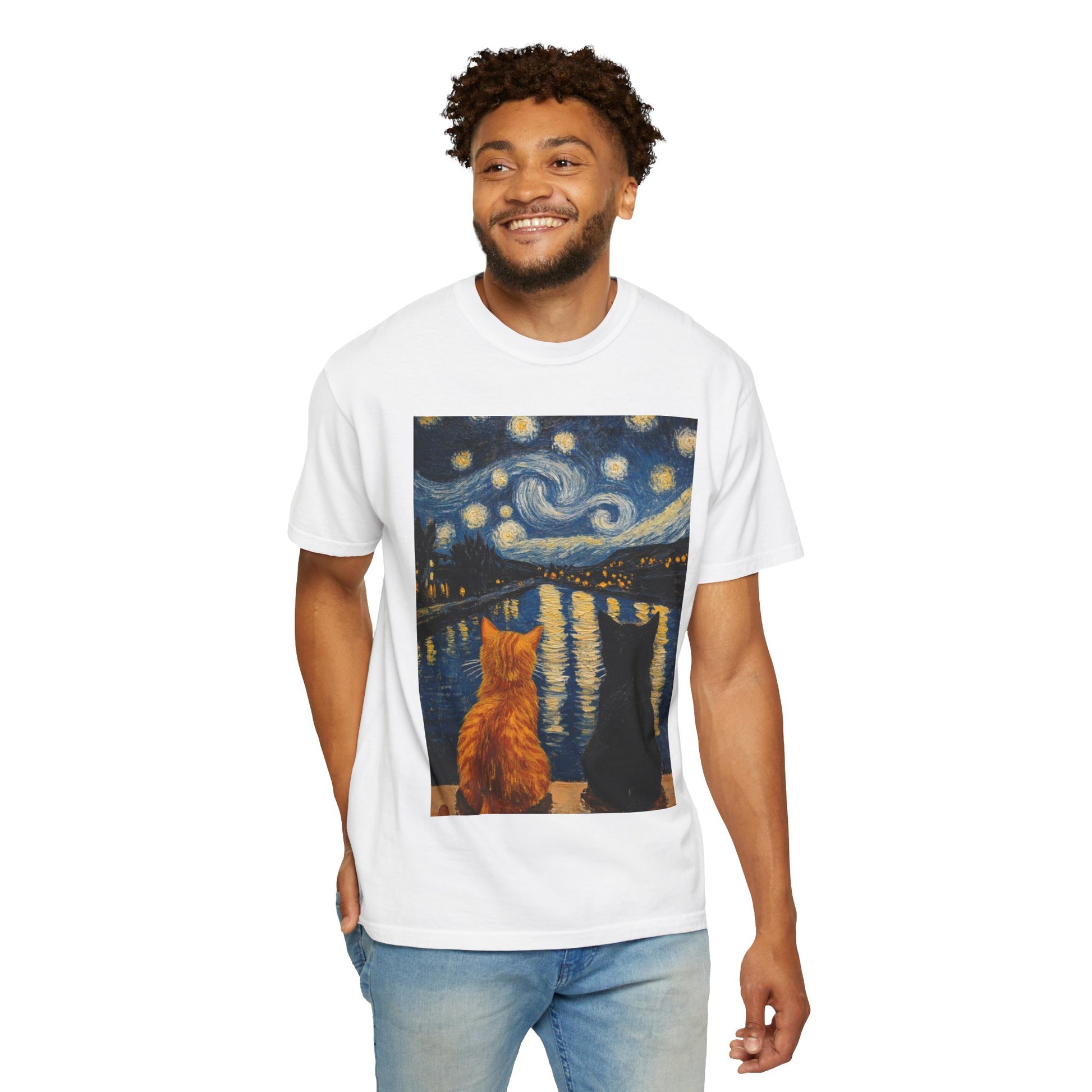Van Gogh Starry Night Cat Unisex T-Shirt | Perfect Gift for Cat Lovers