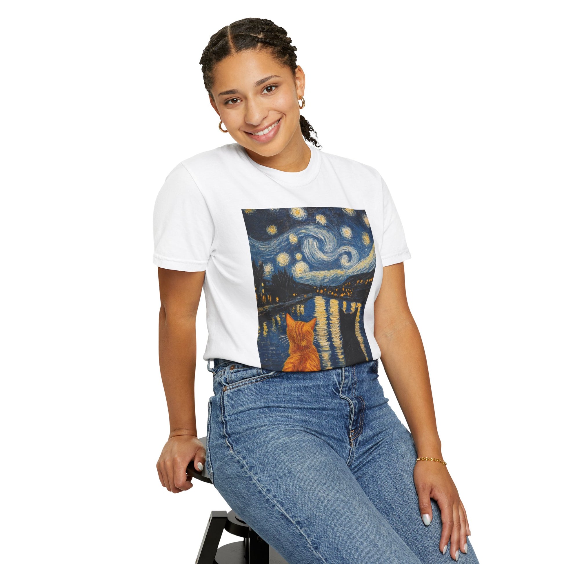Van Gogh Starry Night Cat Unisex T-Shirt | Perfect Gift for Cat Lovers